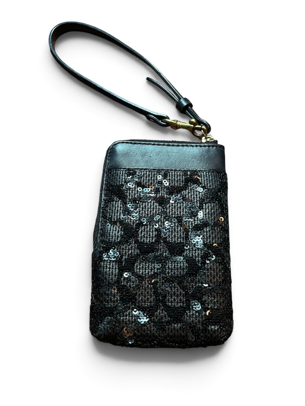 Coach Black Sequin Wristlet Wallet Card Holder Purple Lining